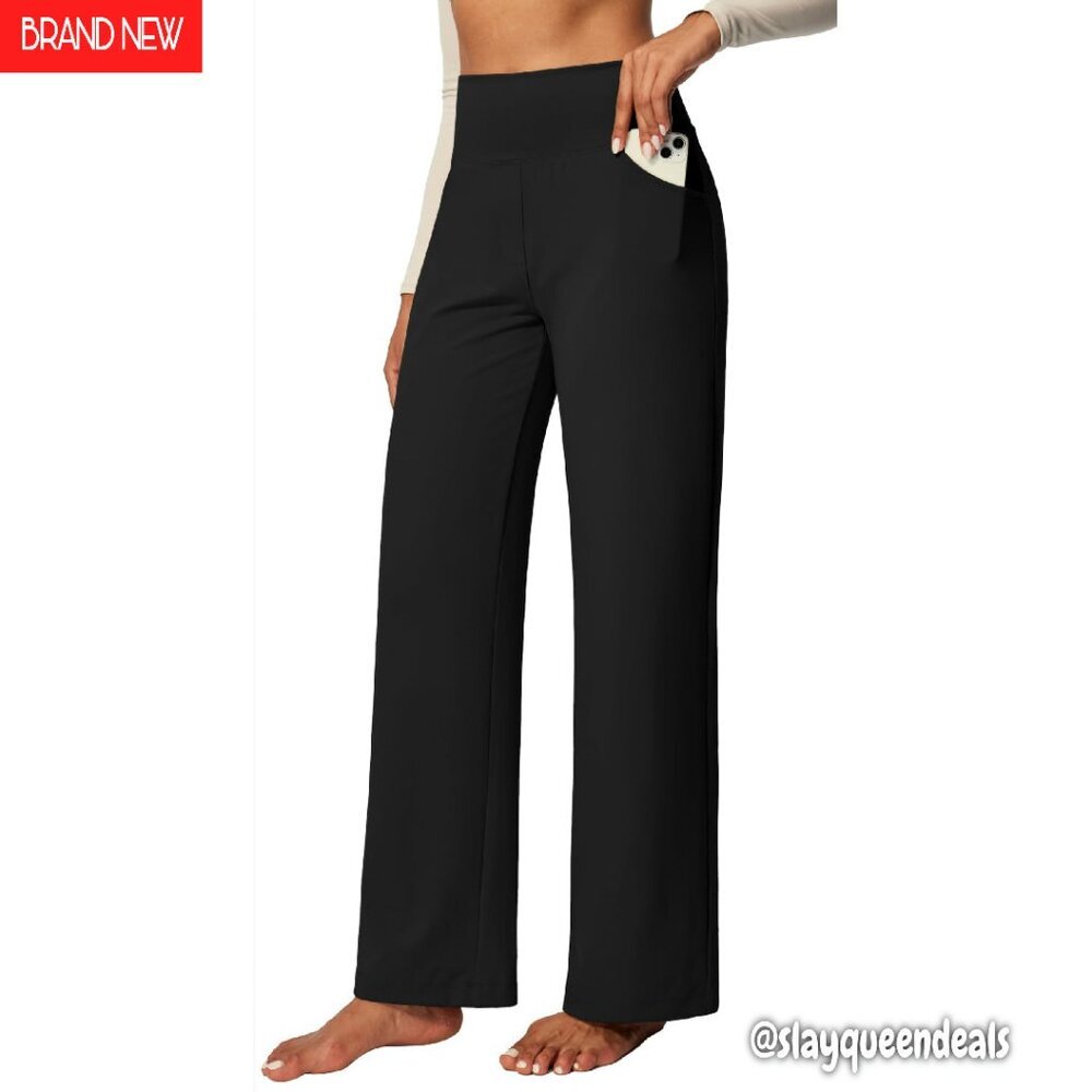 High Waisted Wide Leg Yoga Pants With Pockets Stretch Work Trousers